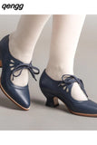 Niulatu Pointed Toe Shoes for Women Mary Janes Women's High Heels New Office Lace -up Pump Ladies Thick Heels Female Shoes DJSE