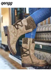 Niulatu Women Winter Mid-Calf Boots Flock Winter Shoes Ladies Fashion Snow Boots Shoes Thigh High Suede Warm Botas Zapatos De Mujer DJSE