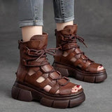Niulatu Women's Sandals 2025 Summer Hollow Roman Style Sandals Thick Sole Fish Mouth Women's Shoes Retro Outdoor Women's Shoes DJSE