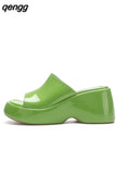 Niulatu Sandals For Women Wedge Slingback Fashion Metallic Glitter Open Toe Slipper Shoes Summer Casual Slip On Sandals DJSE