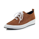 Niulatu Kid Suede Thick Bottom Lace Up Loafers Spring Casual Shoes Pointed Toe British Style Platform Women Vulcanized Shoes DJSE