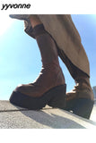 Niulatu Boots For Women Chunky Heel Brown Boots 2025 Autumn Winter Fashion Hot Sale Ins Brand Shoes Girls School DJSE