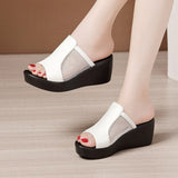 Niulatu 32-43 Platform Shoes Women Wedges Slippers 2025 Summer Cutout High Heels Slides Ladies Office OL Slippers DJSE