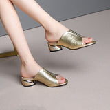 Niulatu comfortable slippers silver thick heels female high-heeled sandals 2025 summer half slippers casual shoes DJSE