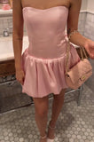 Simple A Line Sweetheart Pink Satin Mini Short Formal 8th Grade Homecoming Dresses Summer Middle School Hoco Dress 20th Birthday Outfits HZ1214