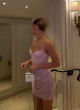 Sexy A line Spaghetti Straps Pink Sequin Mini Short Formal 8th Grade Homecoming Dresses Summer Middle School Hoco Dress 20th Birthday Outfits HZ1214