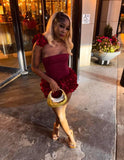 Sexy Sheath Strapless Burgundy Satin Mini Short Formal 8th Grade Homecoming Dresses Summer Middle School Hoco Dress 20th Birthday Outfits HZ1214