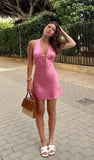 Modest A Line V Neck Pink Satin Mini Short Formal 8th Grade Homecoming Dresses Summer Middle School Hoco Dress 18th Birthday Outfits HZ1214