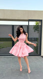 Sexy Ball Gown Halter Pink Satin Mini Short Formal 8th Grade Homecoming Dresses Summer Middle School Hoco Dress 20th Balloon Skirt Birthday Outfits HZ1214