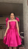 Sexy Ball Gown Spaghetti Straps Hot Pink Satin Mini Short Formal 8th Grade Homecoming Dresses Summer Middle School Hoco Dress 20th Birthday Outfits HZ1214