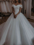 Unique Bridal Gown Ball Gown Off The Shoulder Tulle Short Sleeves White Wedding Dresses Vintage Bridal Gowns HZ1214