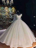 Unique Bridal Gown Ball Gown Off The Shoulder White Short Sleeves Sequin Wedding Dresses Pretty Bridal Gowns HZ1214