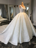 Unique Bridal Gown Ball Gown Square Neck White Sequin Wedding Dresses Pretty Bridal Gowns HZ1214