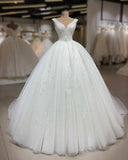 Princess Wedding Dress Ball Gown V Neck Tulle Sleeveless White Lace Wedding Dresses Dreamy Bridal Gowns HZ1214