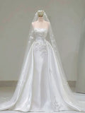 Princess Wedding Dress Sheath Strapless Sleeveless White Lace Wedding Dresses Dreamy Bridal Gowns HZ1214