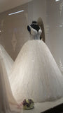 Unique Bridal Dress Ball Gown Straps Neck White Sequin Wedding Dresses Pretty Bridal Gowns HZ1214