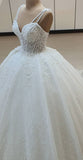 Classic Wedding Dress Ball Gown Spaghetti Straps White Lace Wedding Dresses Dreamy Bridal Gowns HZ1214