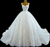 Classic Wedding Dress Ball Gown Straps White Sequin Long Wedding Dresses Dreamy Bridal Gowns HZ1214