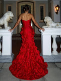 Modest Mermaid Strapless Red Sleeveless Long Evening Party Gowns Evening Dress Special Formal Dresses Prom Dress HZ1121