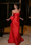 Elegant Mermaid Strapless Red Satin Sleeveless Long Evening Party Gowns Evening Dress Special Formal Dresses Prom Dress HZ1121