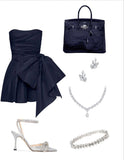 Trendy A Line Strapless Navy Blue Satin Mini Short Formal 7th Grade Homecoming Dresses Middle School Short Prom Dress Hoco Outfits HZ1214