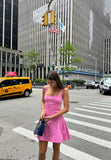 Unique A line Square Neck Pink Sleeveless Satin Mini Formal 7th Grade Homecoming Dresses Middle School Prom Dress Hoco Outfits HZ1214