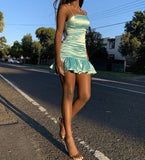 Cute Sheath Spaghetti Straps Blue Satin Mini Short Formal 7th Grade Homecoming Dresses Middle School Short Prom Dress Hoco Outfits HZ1214