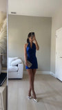 Trendy Sheath Halter Satin Royal Blue Mini Short Formal 7th Grade Homecoming Dresses Middle School Short Prom Dress Hoco Outfits HZ1214