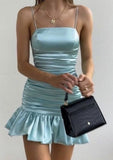 Cute Sheath Spaghetti Straps Blue Mini Short Formal 7th Grade Homecoming Dresses Middle School Short Prom Dress Cocktail Outfits HZ1214