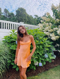 Unique A line Spaghetti Straps Orange Sleeveless Satin Mini Formal 7th Grade Homecoming Dresses Middle School Prom Dress Hoco Outfits HZ1214