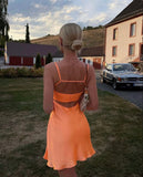 Unique A line Spaghetti Straps Orange Sleeveless Satin Mini Formal 7th Grade Homecoming Dresses Middle School Prom Dress Hoco Outfits HZ1214