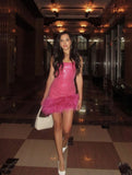 Unique Sheath Spaghetti Straps Hot Pink Sleeveless Sequin Mini Formal 7th Grade Homecoming Dresses Middle School Prom Dress Hoco Outfits HZ1214
