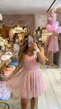 Cute A line Sweetheart Sequin Pink Mini Short Formal 7th Grade Homecoming Dresses Middle School Short Prom Dress Cocktail Birthday Outfits HZ1214