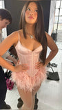 Cute Sheath Spaghetti Straps Satin Pink Mini Short Formal 7th Grade Homecoming Dresses Middle School Short Prom Dress Cocktail Birthday Outfits HZ1214