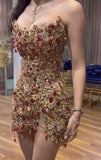 Trendy Sheath Strapless Beads Gold Mini Short Formal 8th Grade Homecoming Dresses Middle School Cocktail Dress Cocktail Outfits HZ1214