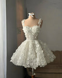 Unique Ball Gown Spaghetti Straps White Lace Short Mini Formal 7th Grade Homecoming Dresses Middle School Short Cocktail Night Dress Hoco Outfits HZ1214