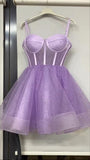 Unique Ball Gown Spaghetti Straps Lilac Tulle Short Mini Formal 7th Grade Homecoming Dresses Middle School Short Cocktail Night Dress Hoco Outfits HZ1214