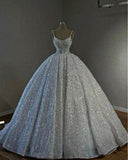 Unique Bridal Dress Ball Gown Spaghetti Straps White Sequin Long Wedding Dresses Luxury Bride Dress Bridal Gowns HZ1214