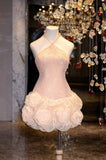 Cute Sheath Halter Sequin Blush Pink Short Mini Formal 8th Grade Homecoming Dresses Middle School Cocktail Night Dress Hoco Outfits HZ1214