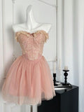 Cute A Line Sweetheart Blush Pink Short Mini Formal 8th Grade Homecoming Dresses Middle School Cocktail Night Dress Hoco Outfits HZ1214