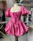 Sexy Ball Gown Square Neck Short Sleeves Taffeta Pink Short Mini Formal 7th Grade Homecoming Dresses Middle School Cocktail Night Dress Hoco Outfits HZ1214