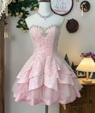 Cute Ball Gown Sweetheart Pink Short Mini Lace Formal 8th Grade Homecoming Dresses Middle School Cocktail Night Dress Hoco Outfits HZ1214