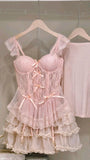 Sexy A Line Sweetheart Pink Tulle Summer Dress Short Mini Formal 8th Grade Homecoming Dresses Middle School Cocktail Night Dress Hoco Outfits HZ1214