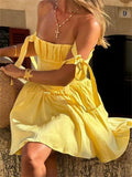 Modest A line Straps Yellow Satin Mini Short Formal 8th Grade Homecoming Dresses Middle School Hoco Dress Cocktail Outfits HZ1214