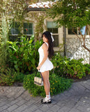 Cute Ball Gown Square White Satin Short Mini Formal 8th Grade Homecoming Dresses Middle School Cocktail Dress Hoco Outfits HZ1214