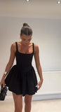 Cute A Line Square Neck Black Satin Short Mini Formal 8th Grade Homecoming Dresses Middle School Cocktail Dress Hoco Outfits HZ1214