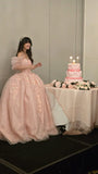 Niulatu Ball Gown Off The Shoulder Blush Pink Tulle Lace Long Quinceanera Dress Formal Gowns Vestido De 15 Anos Sweet 16 Dress HZ1214