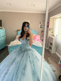 Niulatu Ball Gown Off The Shoulder Blue Tulle Lace Long Quinceanera Dress Formal Gowns Vestido De 15 Anos Sweet 16 Dress HZ1214
