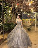 Niulatu Ball Gown Off The Shoulder Silver Gray Sequin Lace Long Quinceanera Dress Formal Gowns Vestido De 15 Anos Sweet 16 Dress HZ1214