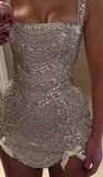 Niulatu Sheath Square Neck Champagne Beads Sequin Mini Short Formal 8th Grade Homecoming Dresses Middle School Short Cocktail Dress Hoco Outfits HZ1214